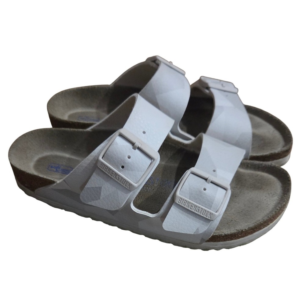 Birkenstock Arizona Soft Footbed White Grey Camo Sandals 37 L6 Boho Ecocore